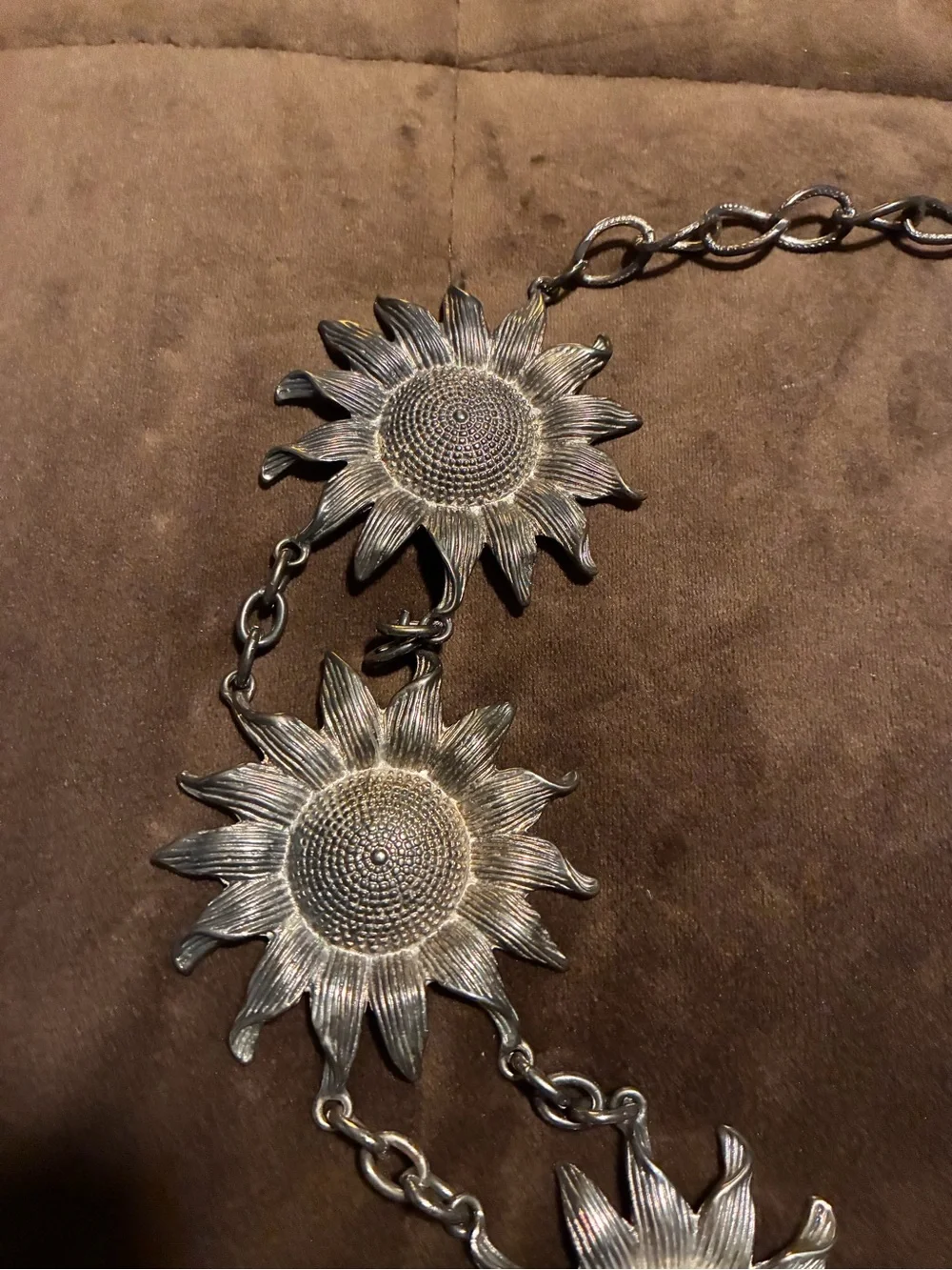 Silver Sunburst Flower Chain Belt